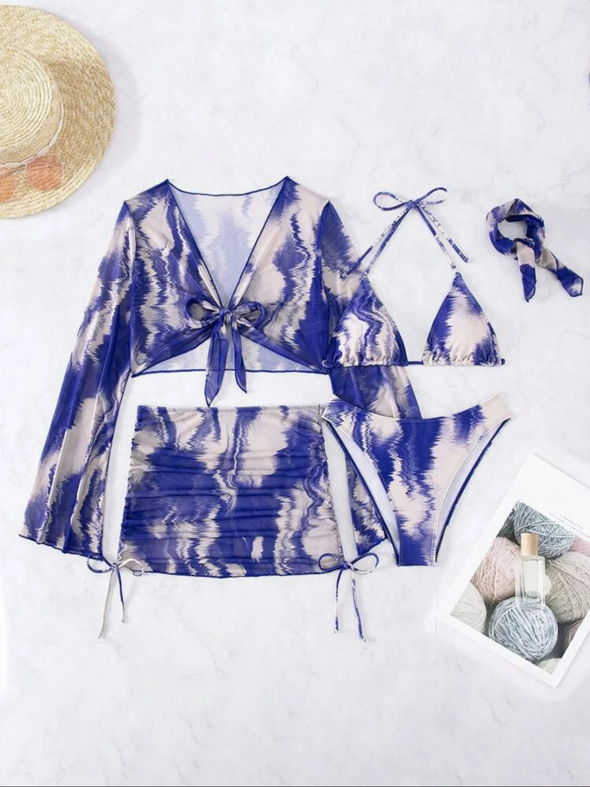 Ensemble 5 pièces tie-dye orange – Maillot & jupe