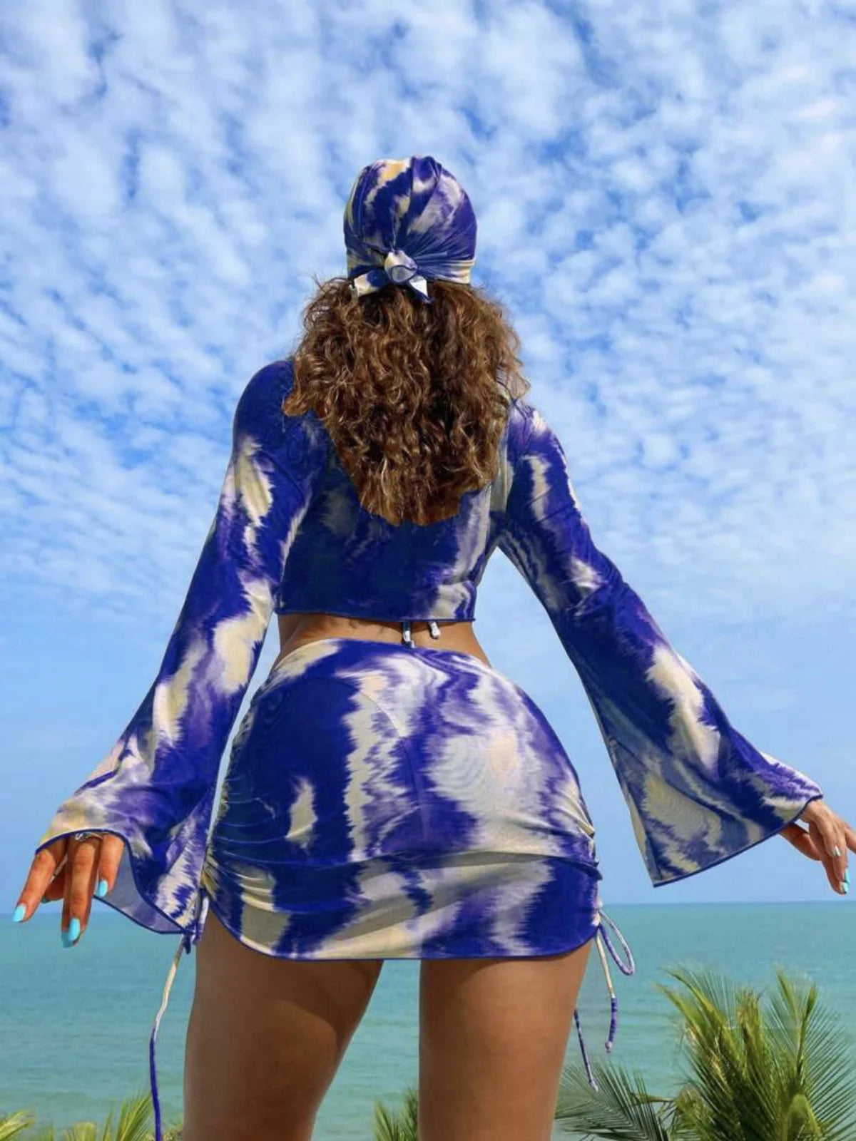 Ensemble 5 pièces tie-dye orange – Maillot & jupe